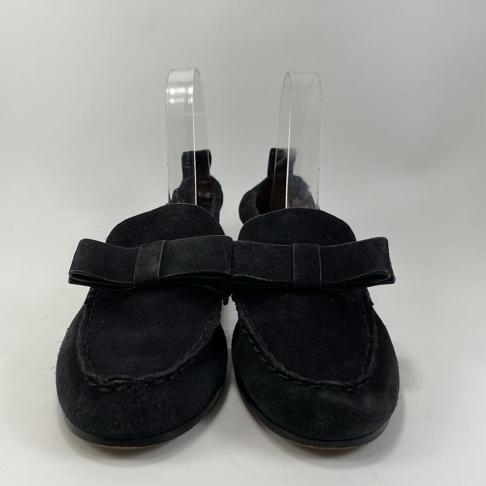 Coach Henny Bow Slip-On Loafers Womens Size 6.5 B Suede Black Moc Toe Flats